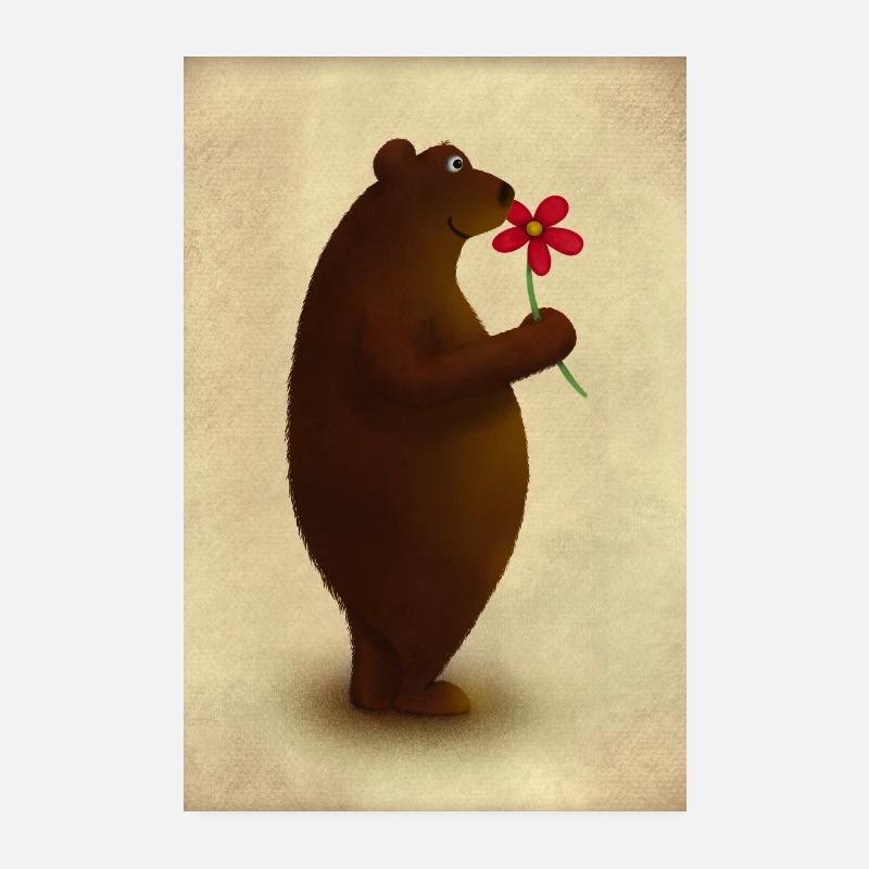 Ours à fleur rouge Poster 20 x 30 cm