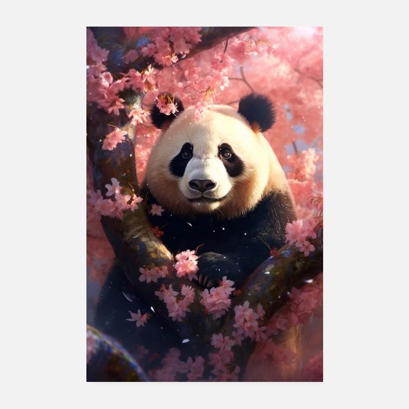 Panda Bear Panda Animal Pandas Cherrytree - Poster 8" x 12" (20x30 cm) - white