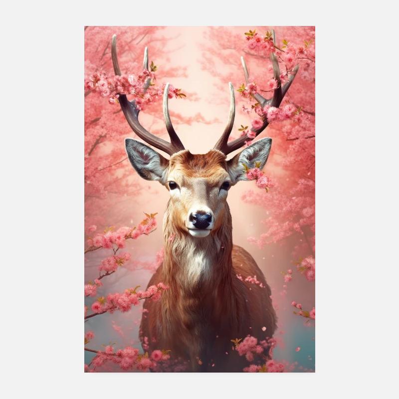 Deer Animal Cherrytree Poster 8" x 12" (20x30 cm)