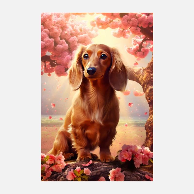 Dachshund Dog Cherrytree Poster 8" x 12" (20x30 cm)