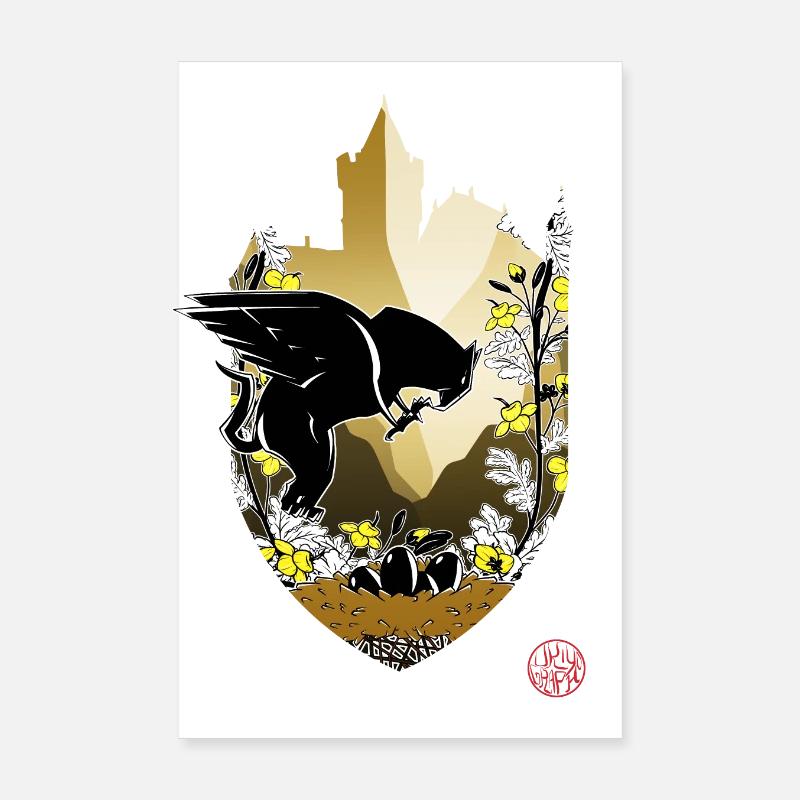 Medieval Griffin and Bran Castle Poster 8" x 12" (20x30 cm)