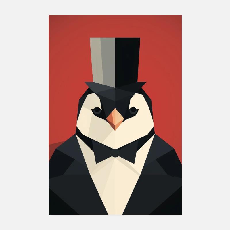 Pinguin mit Zylinder 1 - Poster 20x30 cm - Weiß