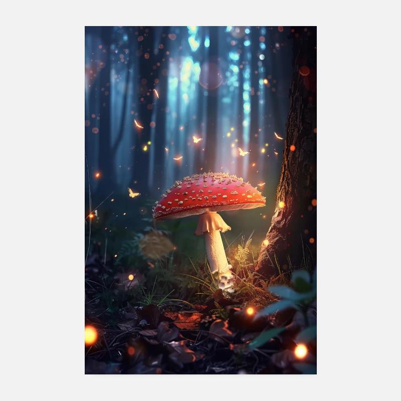 Pilze - Poster 20x30 cm - Weiß