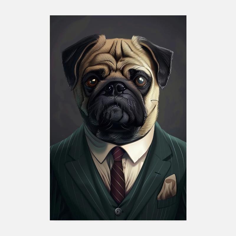 Mops - Poster 20x30 cm - Weiß
