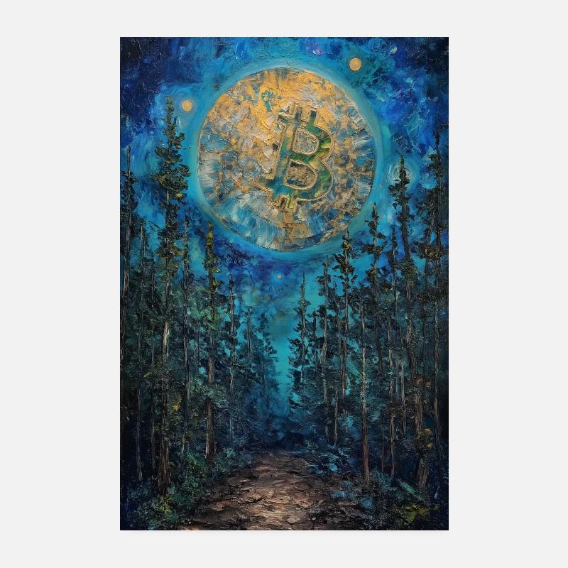 Bitcoin to the moon Öl Gemälde Poster 20x30 cm