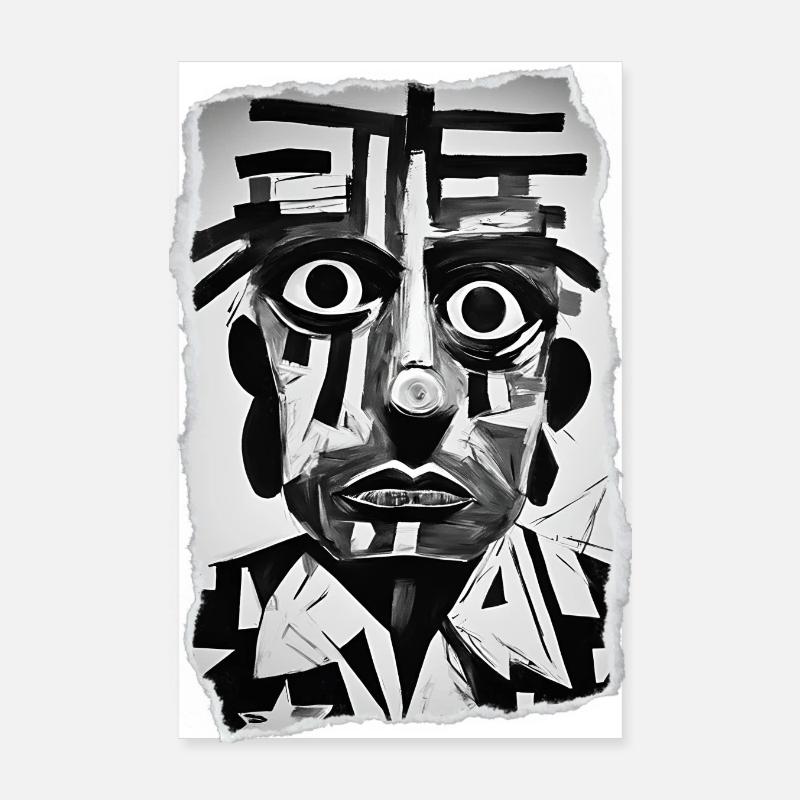Visage abstrait noir et blanc audacieux Poster 20 x 30 cm