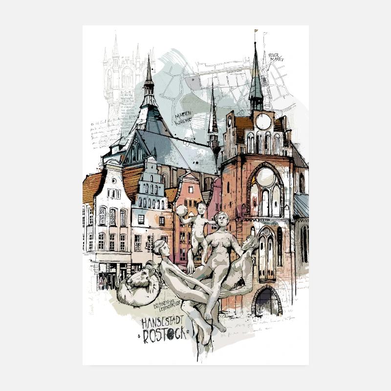 Collage du centre-ville de Rostock Poster 20 x 30 cm