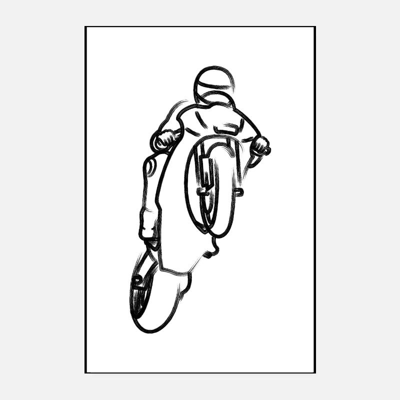 Wheelie extreme avec moto de course noir sur blanc Poster 20 x 30 cm