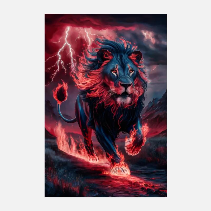 Löwe Löwen Tier Afrika Fire Poster 20x30 cm