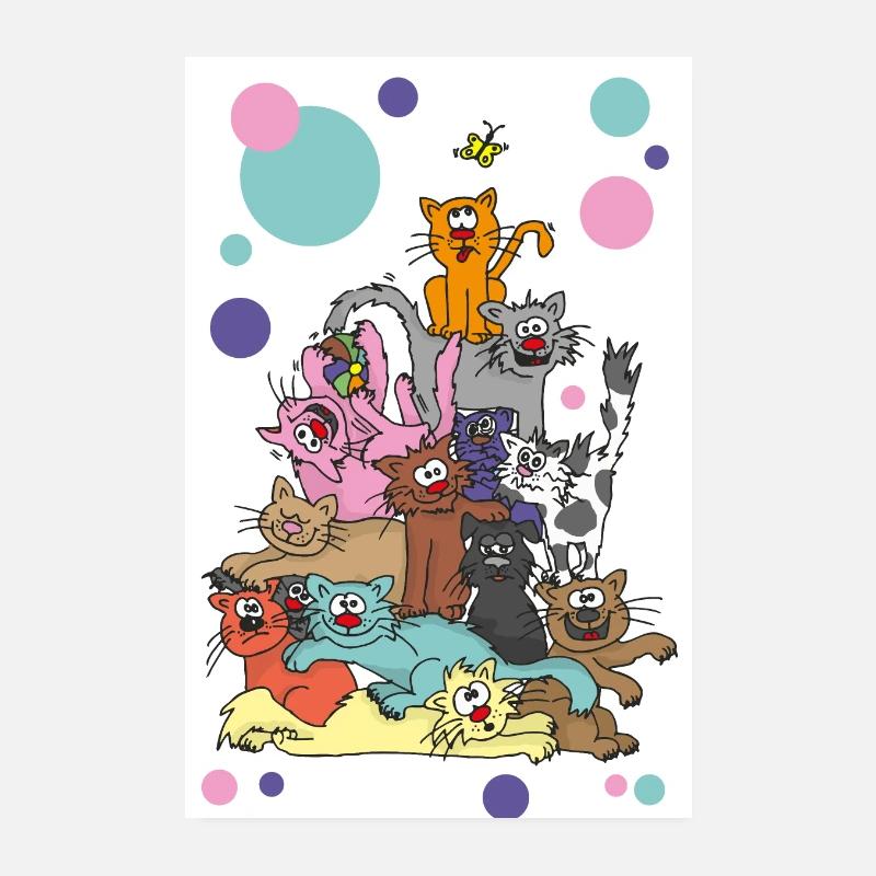 Bunter Katzenturm 2 - Poster 20x30 cm - Weiß