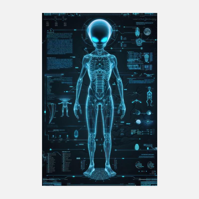 Alien Anatomy Blueprint: High-Tech Sci-Fi Design Poster 8" x 12" (20x30 cm)