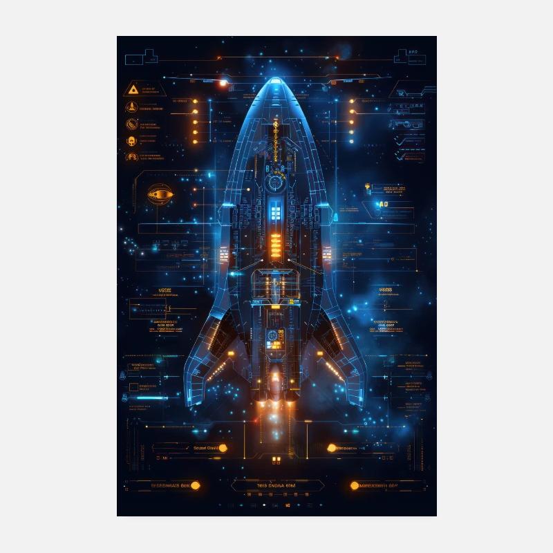 Futuristischer Raumschiff-Bauplan: Fortschrittliche Technologie Poster 20x30 cm