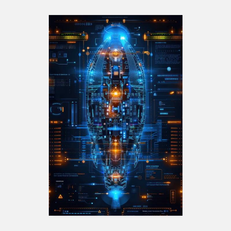 Futuristischer Raumschiff-Bauplan: Fortschrittliche Technologie Poster 20x30 cm