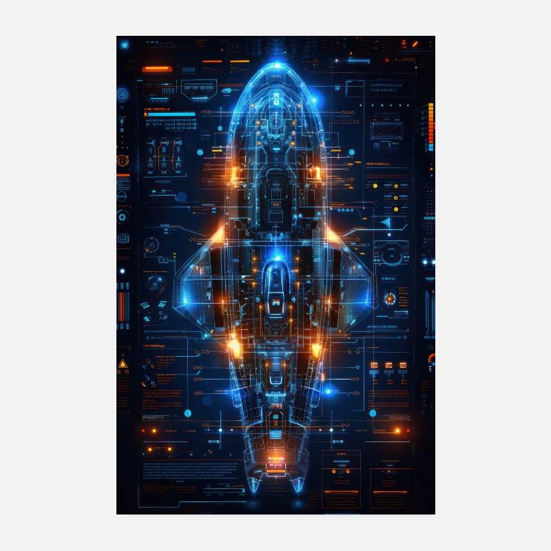 Futuristischer Raumschiff-Bauplan: Fortschrittliche Technologie - Poster 20x30 cm - Weiß