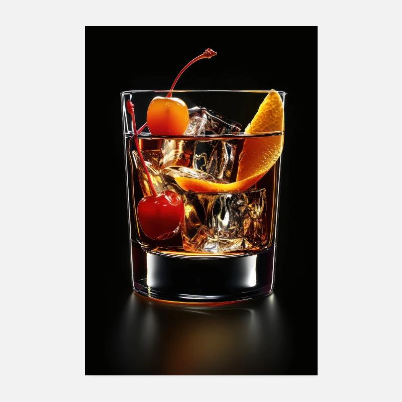 Cocktail classico Manhattan Ciliegie e arancia Poster 20x30 cm
