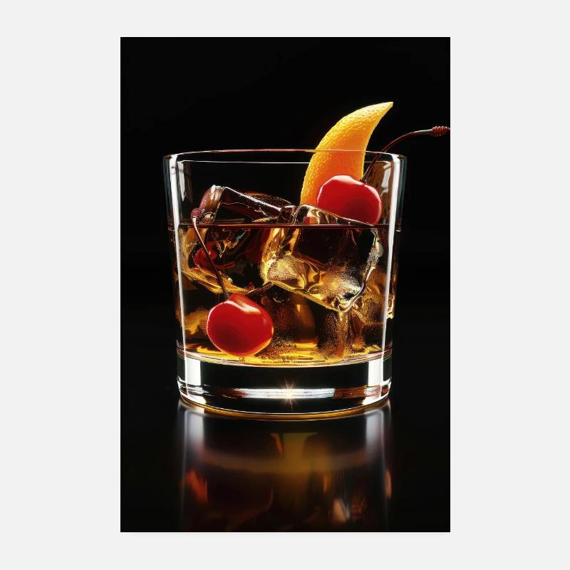 Classic Manhattan Cocktail Cherries and Orange Poster 8" x 12" (20x30 cm)