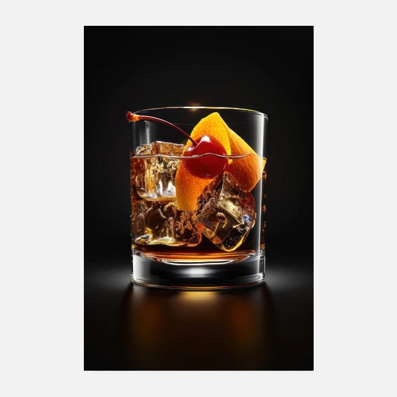 Cocktail classico Manhattan Ciliegie e arancia Poster 20x30 cm