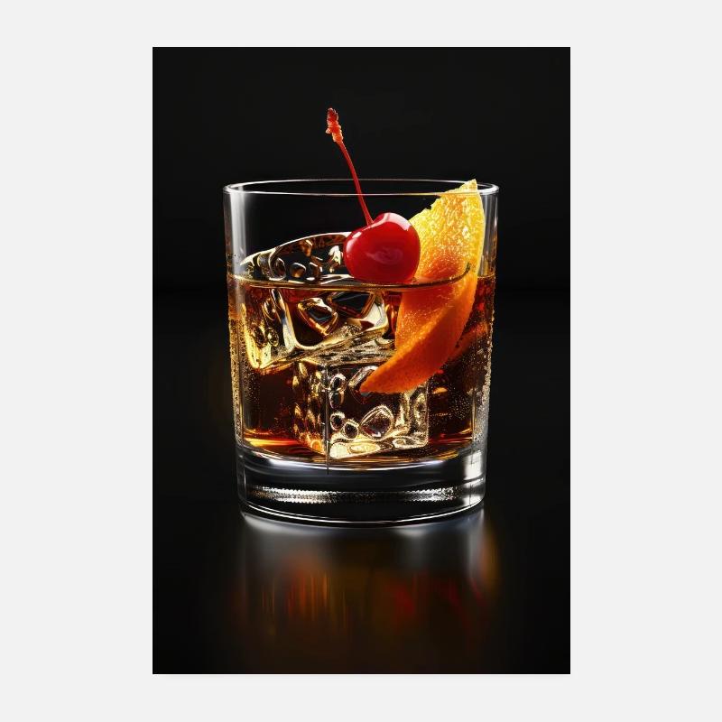 Cocktail Manhattan classique : cerises et orange Poster 20 x 30 cm