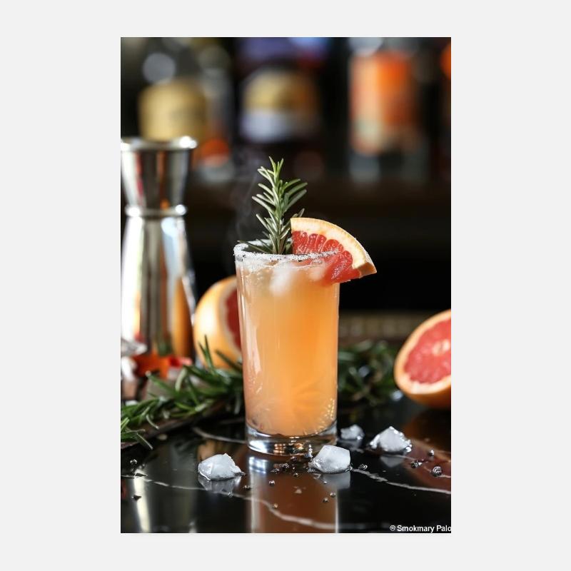 Cocktail de pamplemousse fumé avec garniture au romarin Poster 20 x 30 cm