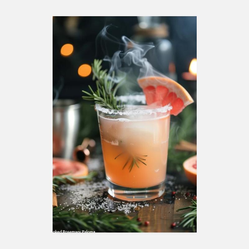 Smoky Grapefruit Cocktail with Rosemary Garnish Poster 8" x 12" (20x30 cm)