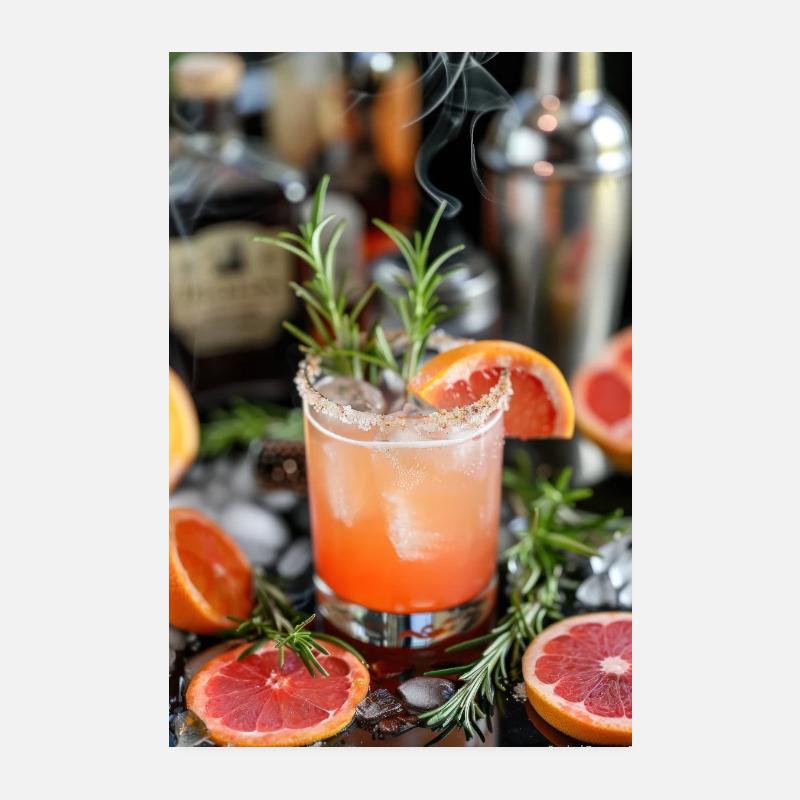 Smoky Grapefruit Cocktail with Rosemary Garnish Poster 8" x 12" (20x30 cm)