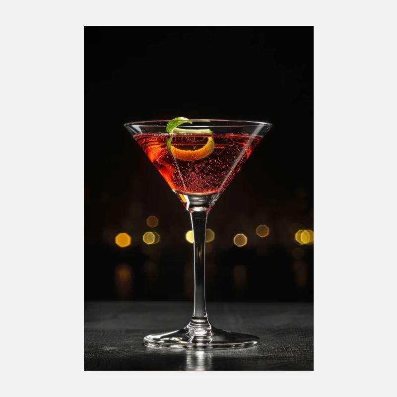 Cocktail cosmopolite chic avec touche de citron vert - Poster 20 x 30 cm - blanc