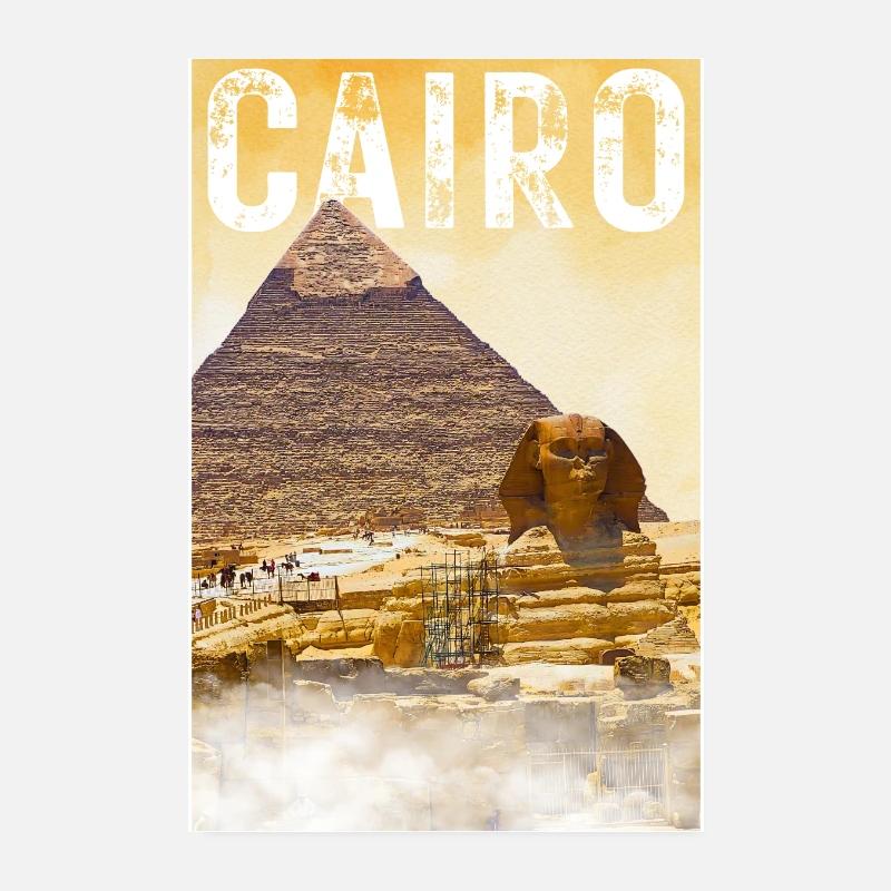 Affiche de voyage vintage du Caire avec pyramide et sphinx Poster 20 x 30 cm