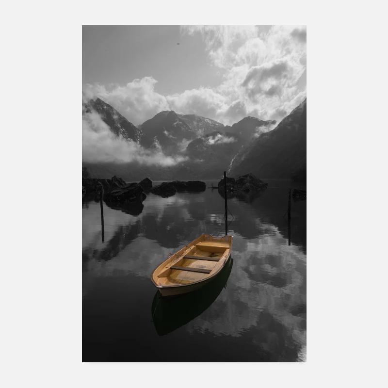 Bateau solitaire dans le paradis de la montagne Poster 20 x 30 cm