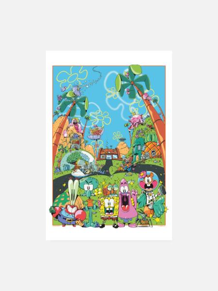 Spongebob Schwammkopf Bikini Bottom Von Mackey - Poster 20x30 cm - Weiß