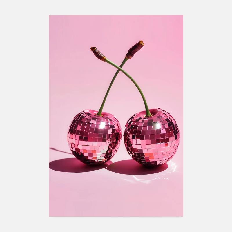 Red Cherries Disco Music Cherry Poster Poster 8" x 12" (20x30 cm)