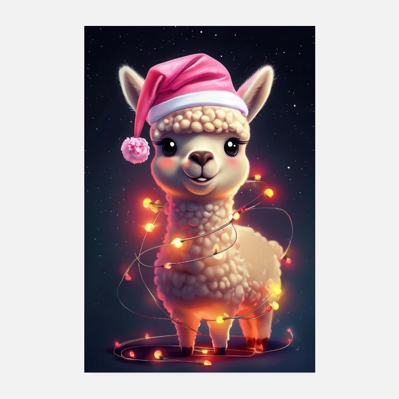 Mignon Alpaga de Noël Lama de Noël drôle - Poster 20 x 30 cm - blanc