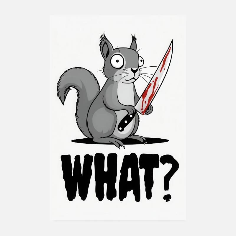 Écureuil gris surpris avec un couteau Quel dessin animé Poster 20 x 30 cm