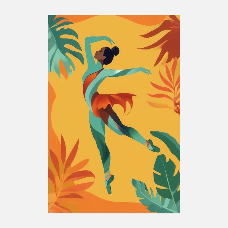 Illustration tropicale d’une danseuse de ballet avec des feuilles Poster 20 x 30 cm