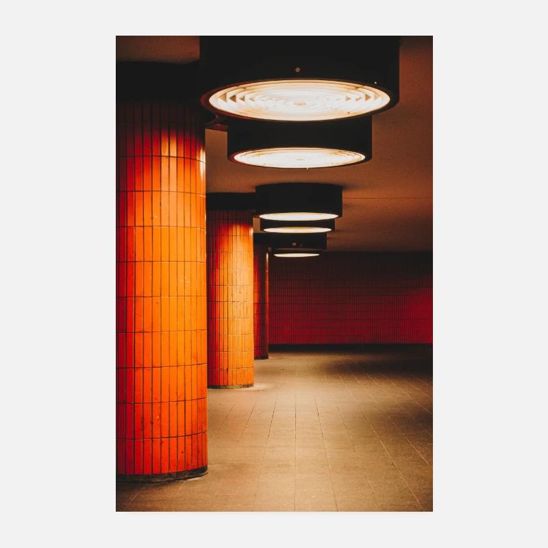 Oranger Tunnel mit Lichtkugeln Poster 20x30 cm