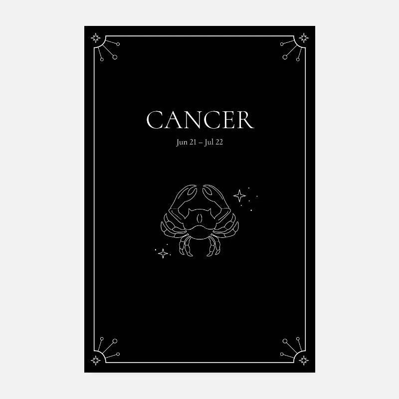 Sternzeichen-Poster "Cancer" (Krebs) schwarz - Poster 20x30 cm - Weiß
