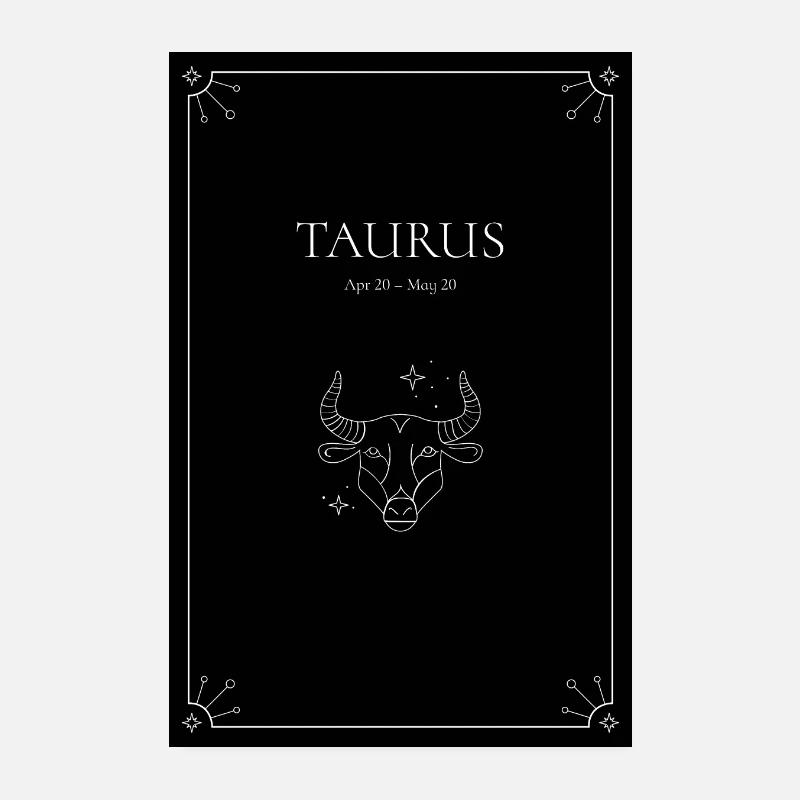 Zodiac Poster "Taurus" black - Poster 8" x 12" (20x30 cm) - white