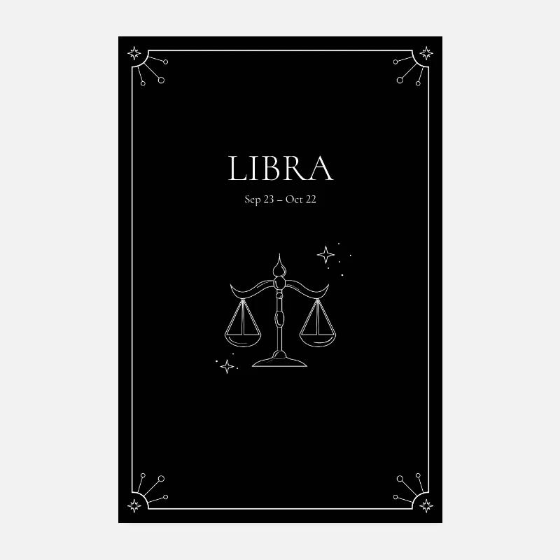 Zodiac Poster "Libra" (Libra) black Poster 8" x 12" (20x30 cm)