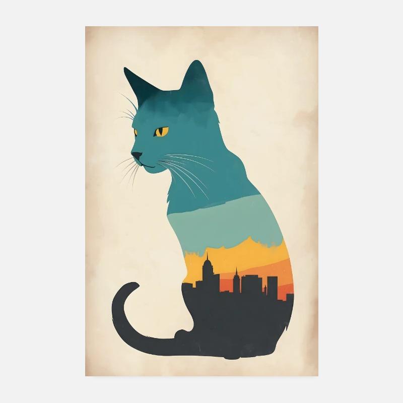 Silhouette einer Katze mit urbanem Flair Poster 20x30 cm