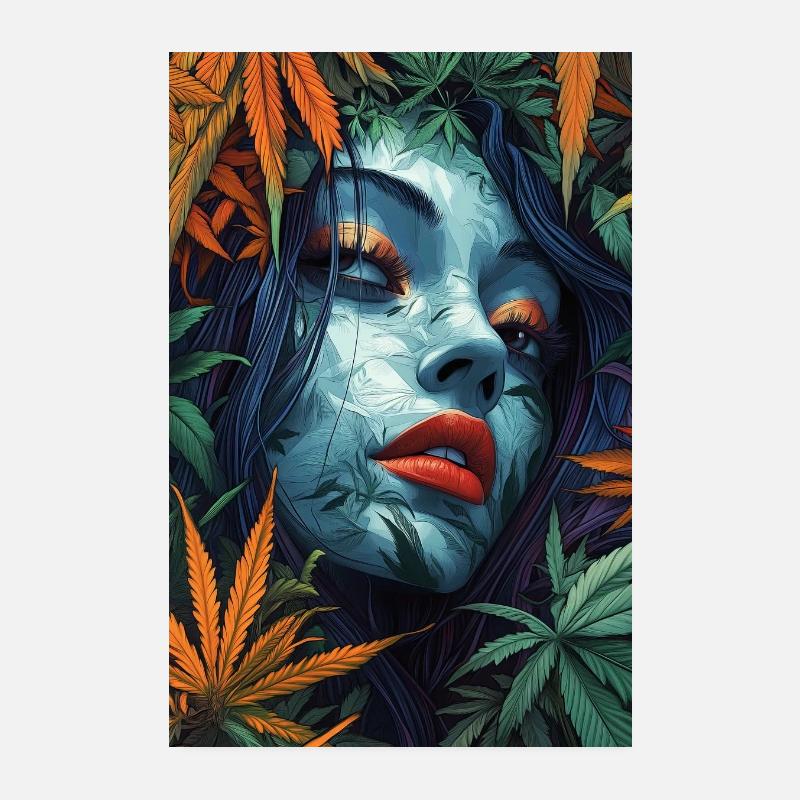 Neon leaf portrait with red lips Poster 8" x 12" (20x30 cm)