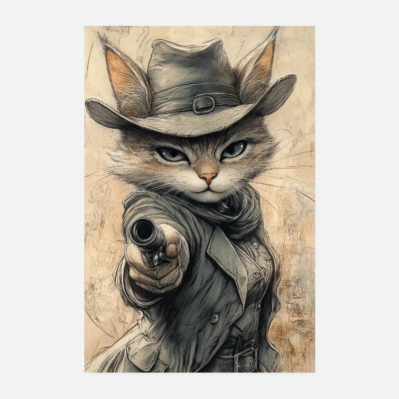 Chat Cowboy Poster 20 x 30 cm