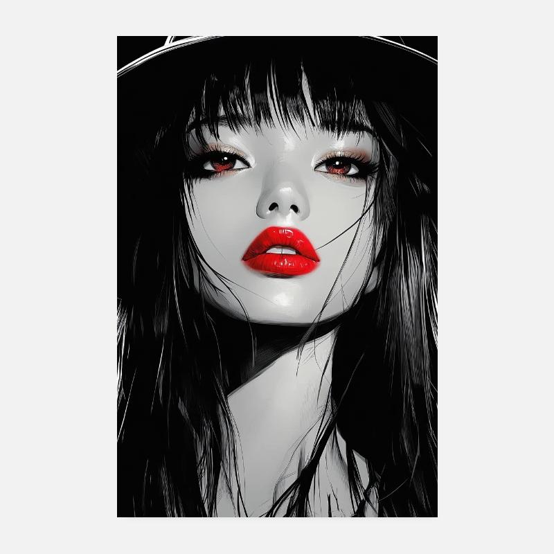 Red Lips Gothic Portrait Poster 8" x 12" (20x30 cm)