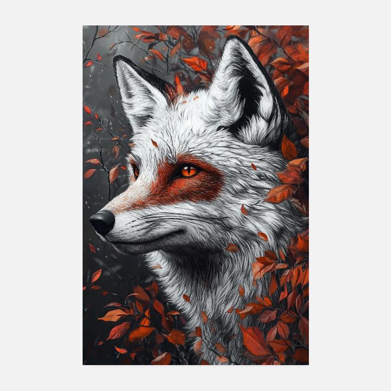 Fuchs Herbstporträt mit rotem Auge Poster 20x30 cm
