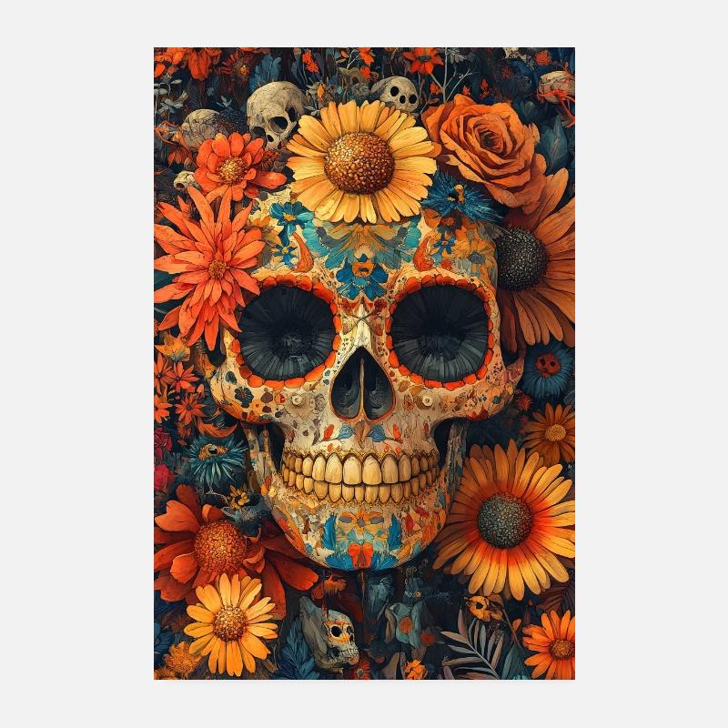 Crâne de Fleurs Día de los Muertos Poster 20 x 30 cm