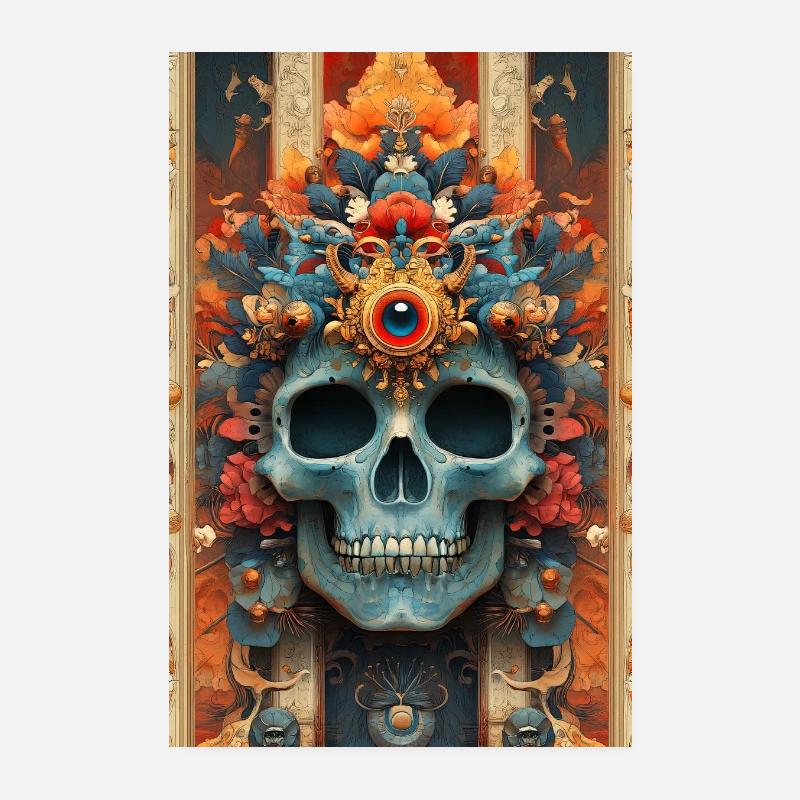 Blumenkrone-Schädel mit drittem Auge Poster 20x30 cm