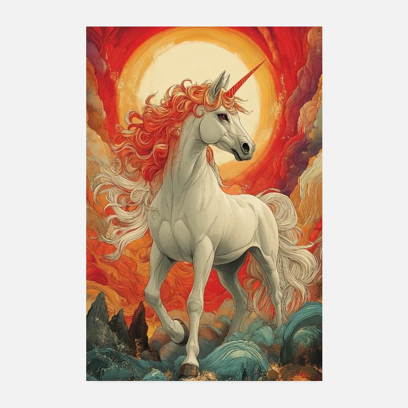 Licorne Ciel de Feu Poster 20 x 30 cm