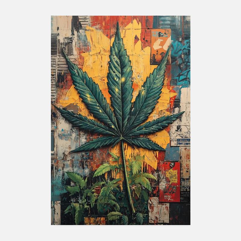 Graffiti Hemp Leaf Wall Art Poster 8" x 12" (20x30 cm)