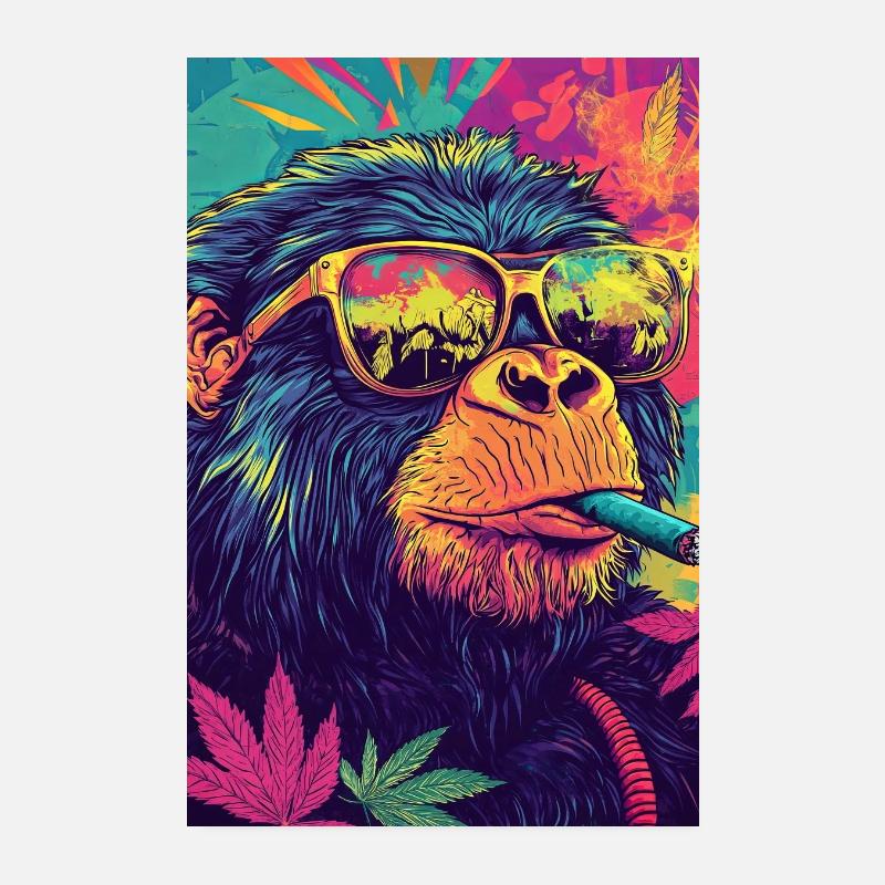 Psychedelischer Affe mit Sonnenbrille - Poster 20x30 cm - Weiß