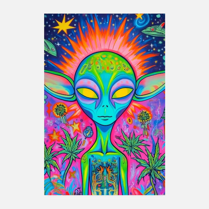 Psychedelischer Alien Neon Garten Poster 20x30 cm