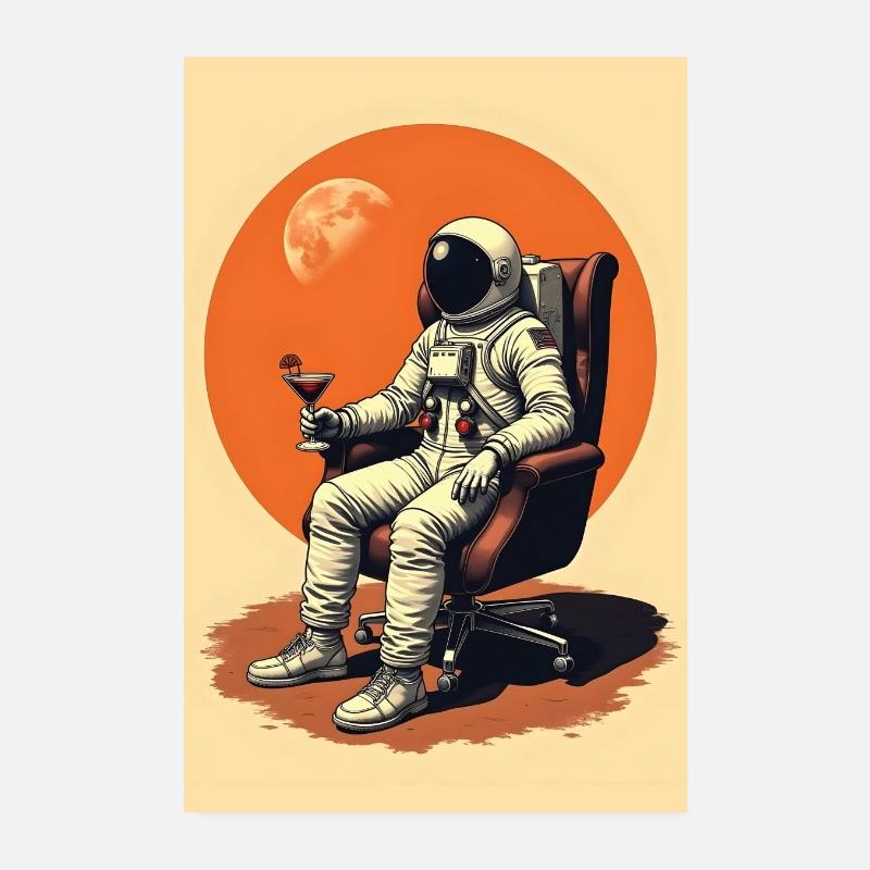 Astronaut Retro 70er satirischer Space Age Stil Poster 20x30 cm