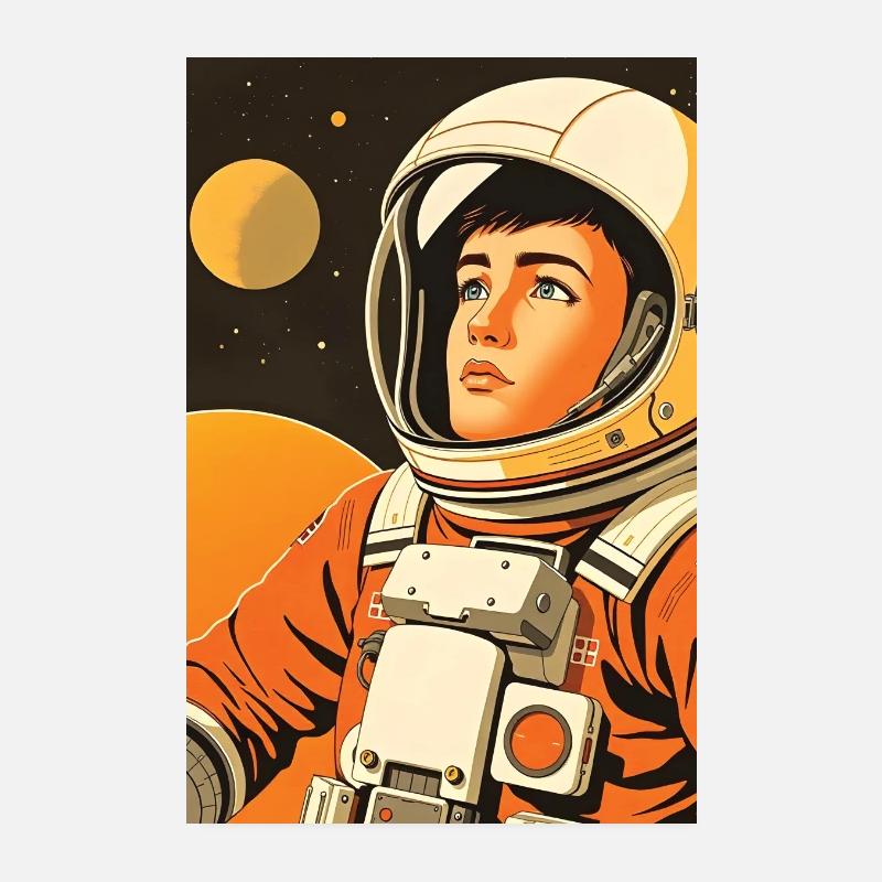 Astronaute rétro de l’ère spatiale dans le style des années 70 Poster 20 x 30 cm